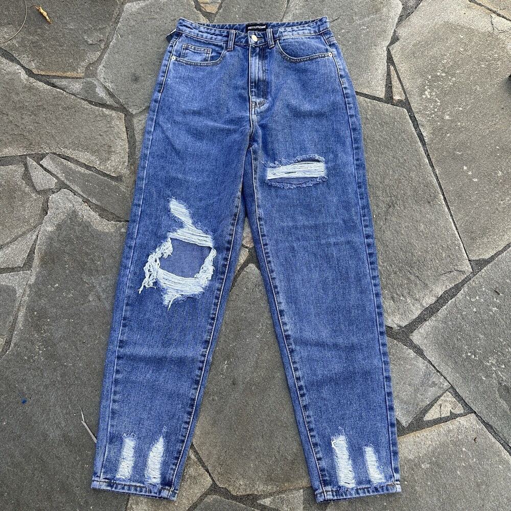 Pretty Little Thing Mom Jeans Womens 6 High Rise Tapered Distressed Denim UK 10